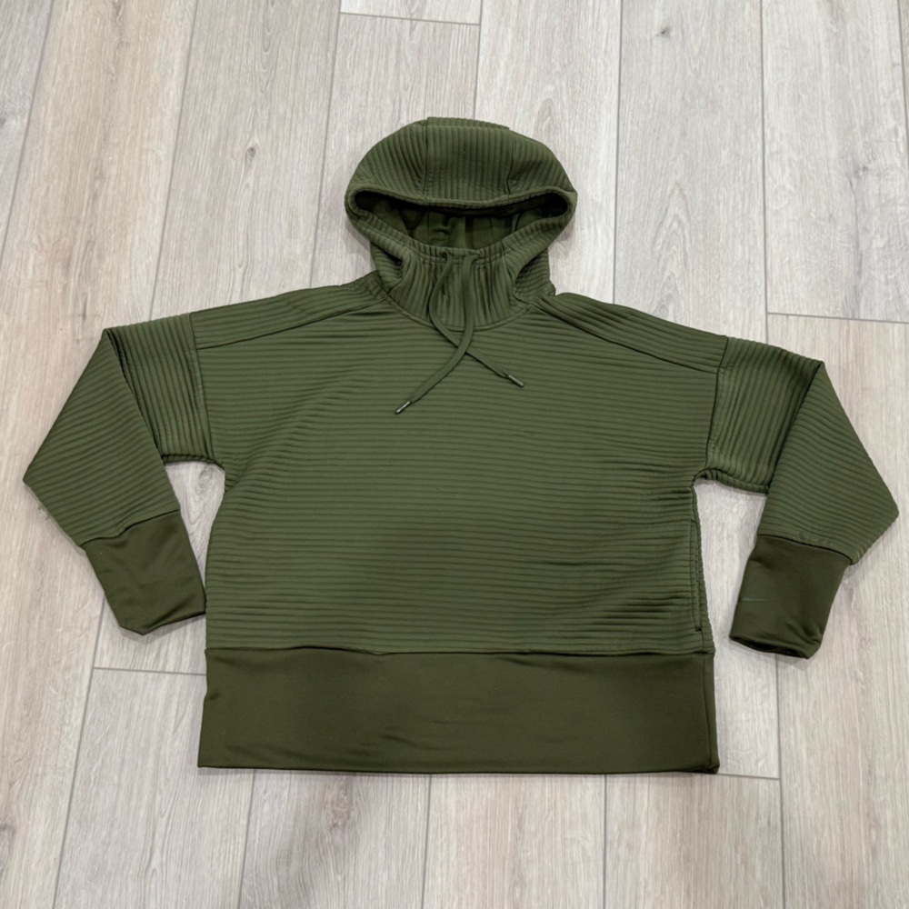 NIKE - Women's Dri Fit Olive Green Ribbed Hoodie Size S